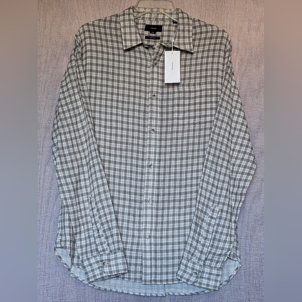 Vince Desertside Plaid Double Face Long Sleeve Shirt Size Medium NWT 100% Cotton